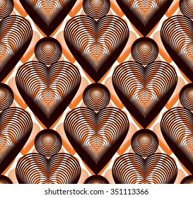 Vector bright ornate pattern with graphic lines, symmetric stripy background with romantic overlay love hearts.