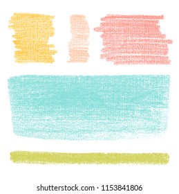 Vector bright pastel design elements on the chalkboard. Set of hand drawn colorful coal objects for design use. Vector art illustration grunge scratches, dust, stains, frames.