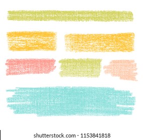 Vector bright pastel design elements on the chalkboard. Set of hand drawn colorful coal objects for design use. Vector art illustration grunge scratches, dust, stains, frames.