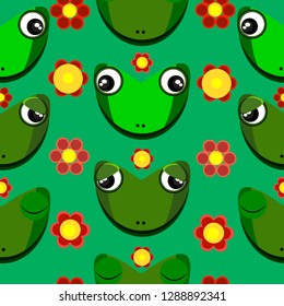 Vector bright picture. Green frogs pattern