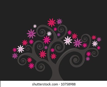 vector of bright pink flowers on a tree.