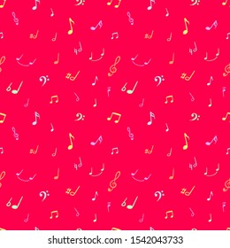 Vector Bright Pink Music Background, Colorful Musical Notes, Backdrop Template, Bright Vivid Colors.