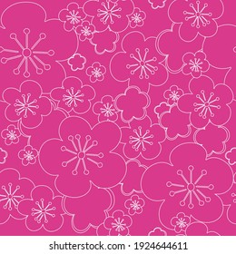 Vector bright pink white outlines cherry flowers sakura, seamless pattern background, perfect for craft, fabirc, wallpaper project