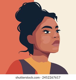 Vector bright portrait of a beautiful black girl afro woman. Avatar for social networks. Vector flat illustration on green background