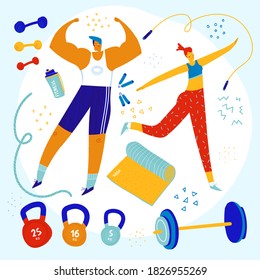 ilustración plana de vector positivo sobre el tema de deportes, fitness, gimnasia, yoga
