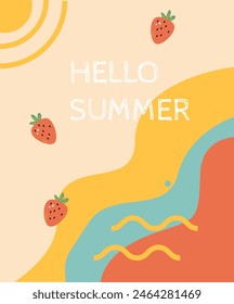 vector bright postcard Hello summer with strawberries