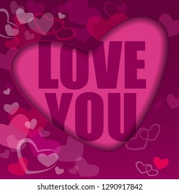 Vector bright postcard Valentine's Day in pink, purple colors with a sign in the heart