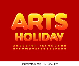 Afiche de Vector brillante Festividad de las Artes. Color del degradado Tipo de letra. Letras y números de alfabeto brillante