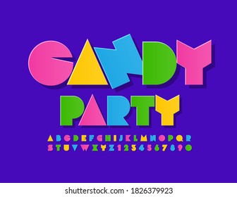 Vector bright poster Candy Party. Colorful creative Font. Abstract Alphabet Letters and Numbers set