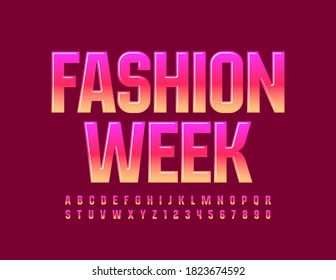 Vector bright poster Fashion Week. Bright color Font. Creative trendy Alphabet Letters and Numbers set