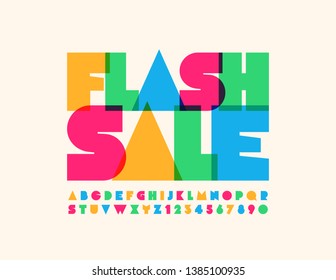 Vector Bright Poster Flash Sale With Trendy Alphabet Letters And Numbers. Stylish Colorful Font