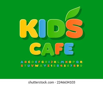 Vector bright poster Kids Cafe.  Colorful Sticker Font. Creative Alphabet Letters, Numbers and Symbols set