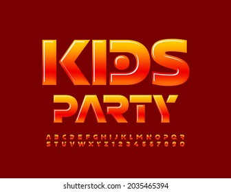 Partido de niños con afiches brillantes. Fuente brillante creativa. Conjunto de divertidas letras y números de alfabeto