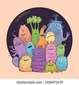 Vector bright poster with multicolored funny monsters