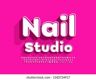 Afiche de Nail Studio con luz vectorial. Fuente Moderna Y Elegante. Conjunto de letras y números de alfabeto artístico