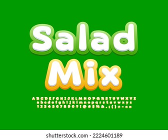 Vector bright poster Salad Mix. Cute creative Font. Artistic Alphabet Letters and Numbers