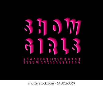 Afiche de Vector brillante Mostrar chicas con letra 3D mayúscula. Alfabeto De Tapa Rosa. Cartas y números de glamour de moda