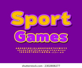 Afiche deportivo brillante vectorial. Fuente Colorida Moderna. Letras y números de alfabeto creativos para publicidad