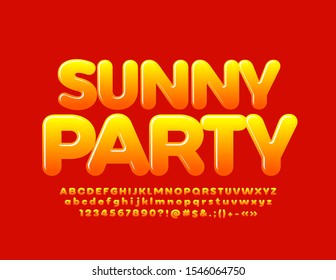 Himmelsstrahler-Poster Sunny Party. Gradient Gelb und Rot FOnt. Glossy Alphabet Set