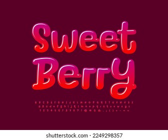 Afiche brillante vectorial Sweet Berry. Graciosa letra brillante. Conjunto de letras y números de alfabeto moderno