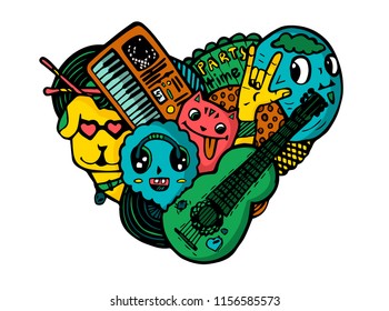 Vector bright print rock party friends animals