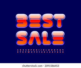 Vector bright promo Best Sale with glossy plastic Font. Creative abstract style Alphabet Letters and Numbers set