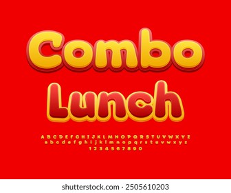 Vector bright promo Combo Lunch. Funny style Font. Red and Yellow Alphabet Letters and Numbers set