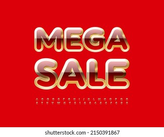 Vektor heller Promo Mega Sale. Rote und goldene Schriftart. Satz künstlerischer Alphabet-Buchstaben und -Zahlen