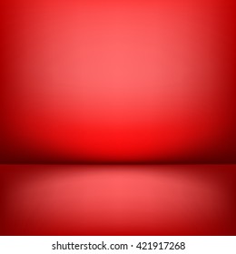 Vector bright red abstract illustration background of gradient wall and flat floor in empty spacious room interior. Metallic. Shadows,