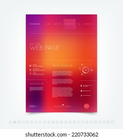 Vector bright red blurry bokeh website design template with set of icons