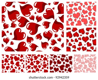 Vector bright red hearts seamless background collection