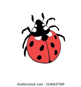 Vector bright red ladybug in flat style. Cute insect, isolated. Top view. Clipart, design element on theme of nature, spring, summer