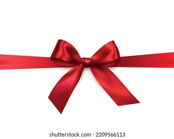 Vector bright red shiny ribbon with decorative bow on white background - invitation, gift wrapping or card design