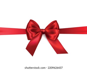 Vector bright red shiny ribbon with decorative bow on white background - invitation, gift wrapping or card design
