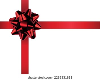Cinta brillante roja brillante vectorial con arco decorativo sobre fondo blanco - invitación, envoltura de regalo o diseño de tarjeta