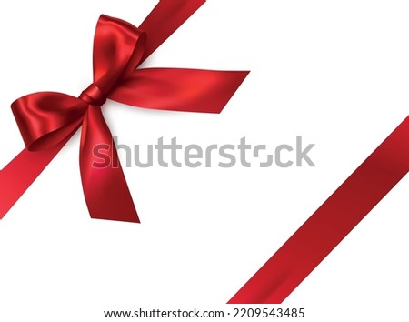 Vector bright red shiny ribbon with decorative bow on white background - invitation, gift wrapping or card design