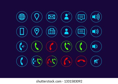 Vector bright RGB color communication button icons for web and app user interface use