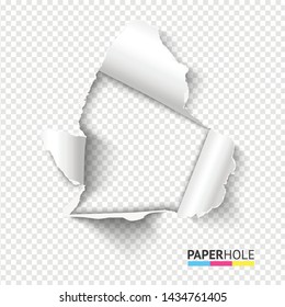 Vector bright rip edge poster concept with torn paper pieces isolated for scrapbooking or advert. Blank realistic tear paper hole on transparent background for sale banner.