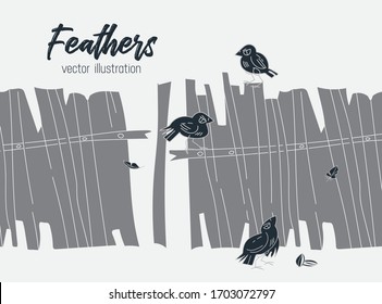 Vector. Bright seamless illustration with birds, ravens, vector illustration for design