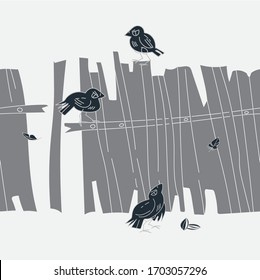 Vector. Bright seamless pattern with birds, ravens, vector illustration for design