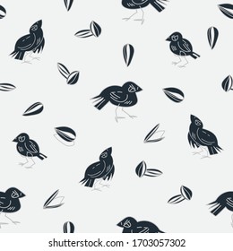 Vector. Bright seamless pattern with birds, ravens, vector illustration for design
