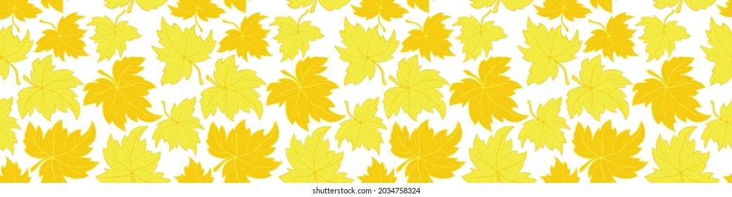 Vector bright seamless pattern with falling yellow and orange golden leaves in flat style. Autumn backgrounds and textures