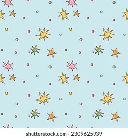vectorial brillante patrón transparente con estrellas y puntos. linda ilustración de dibujos animados. fondo lindo