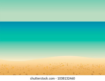 Vector bright seascape with sky, sea and sandy beach
