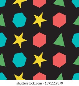 Vector bright shapes seamless pattern background. Perfect for fabric, scrapbooking, wallpaper projects.