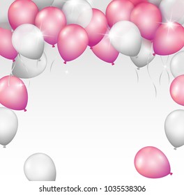 Vector bright shiny pink and silver balloon frame with space for your text on white background