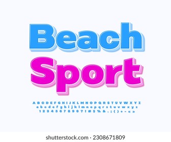 Vector bright Sign Beach Sport. Modern Blue Font. Creative 3D Alphabet Letters and Numbers set