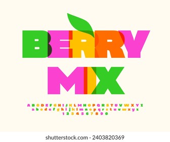 Signo brillante vectorial Berry Mix con hoja decorativa. Juego de letras y números de alfabeto acuarela. Fuente de moda creativa