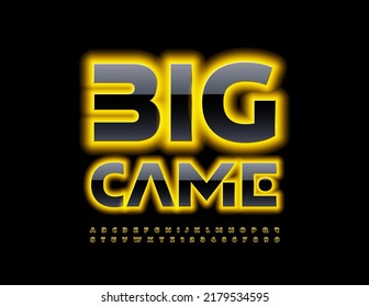 Vector Bright Sign Big Game. Neon Yellow Font. Artistic Alphabet Letters And Numbers Set