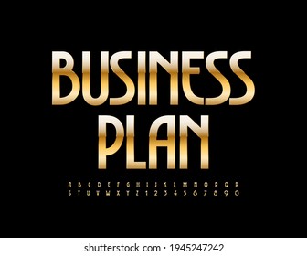 Vektor-Leuchtreklame-Business-Plan. Stilvolle Metallische Schriftart. Golden Alphabet Letters and Numbers set